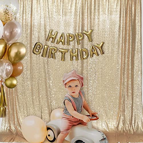 Image of PartyDelight Light Gold Sequin Backdrop 6x8ft Sparkly Photo Curtain | 4 Inch Rod Pocket and stitched 3mm sequins create a reflective event wall for champagne weddings and receptions