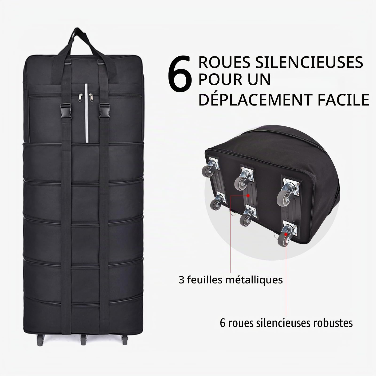 Valises de 185 L avec roulettes - Grand sac de voyage extensible et pliable - Sac de voyage pliable pour homme et femme - Léger - 127 cm x 52 cm x 28 cm