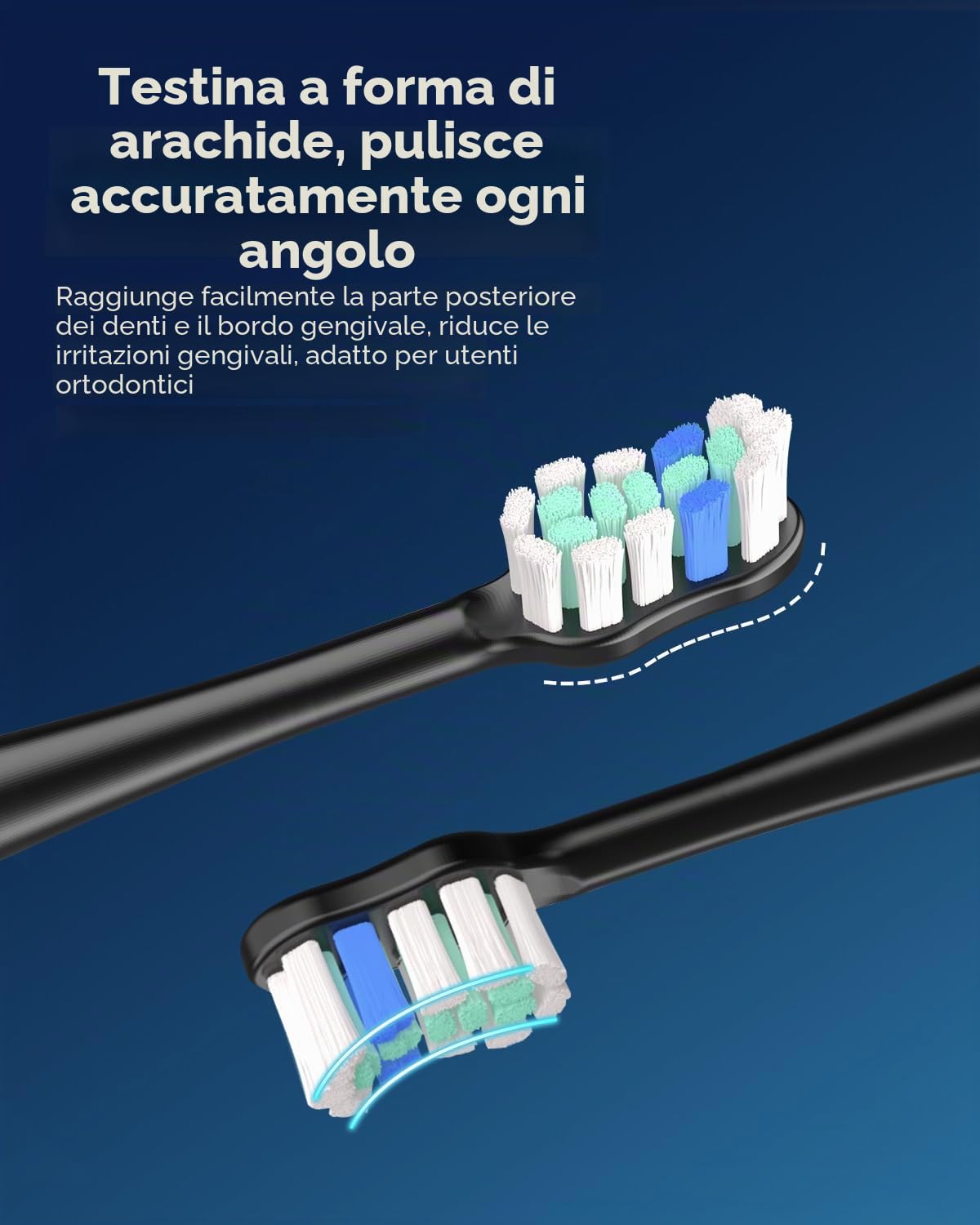 Spazzolino da denti elettrico sonico per adulti e bambini, 5 modalità di pulizia, 3 livelli di intensità, timer incorporato, 8 testine incluse, custodia da viaggio, nero