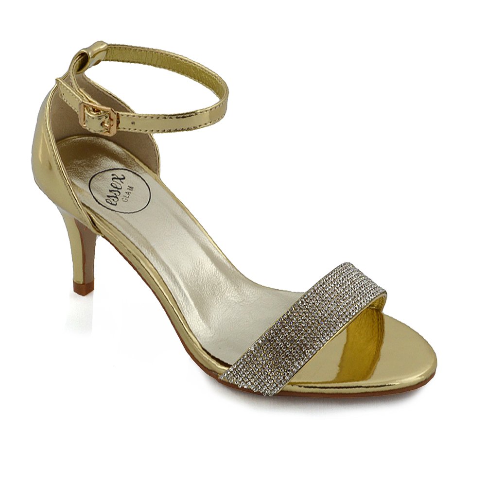 ESSEX GLAMWomen’s Low Stiletto Heel Ankle Strap Peep Toe