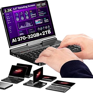 LANRUO GPD Pocket 4 [AI 370-32GB+2TB] Modular Handheld Laptop PC Notebook 8.8" 2560x1600 Rotating Screen Tablet PC Computer Win 11 Home OS 180 Degrees Rotation AI PC
