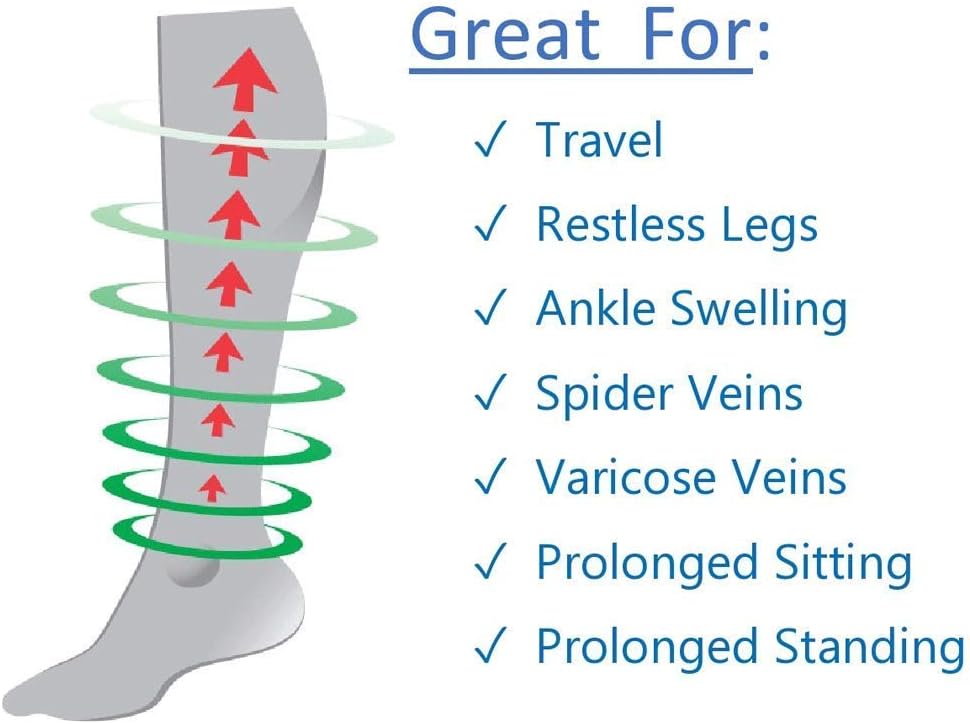 Carolon Health Support Microfiber Black Knee High Travel Sock for Men - Light Compression Support, 15-20