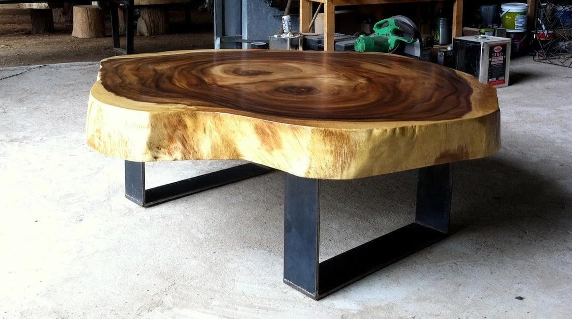 RESINHOMEFURNITURE Stunning Live Edge Acacia Wood Coffee Table Living Room Table Center Table Dining Table Hallway Table Office Table Side/End Table Home Décor (Without Stand, 36 x 36 Inches) image 4