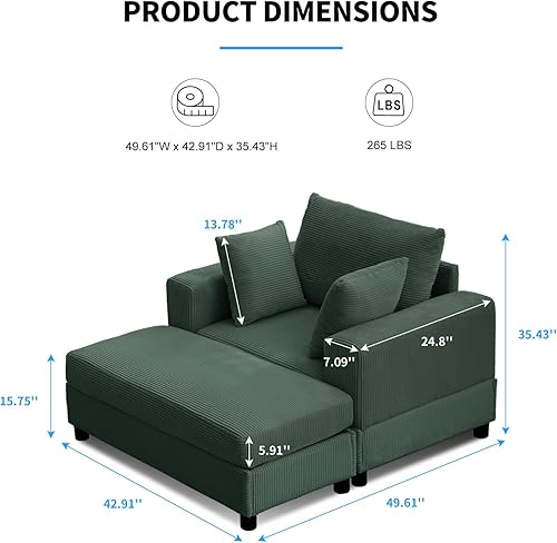 Miniatura 2 de PUREMIND Tumbona de 43 pulgadas para interiores con otomana, tumbona de gran tamaño con almohadas, cómodas sillas de lectura para adultos, sofá cama