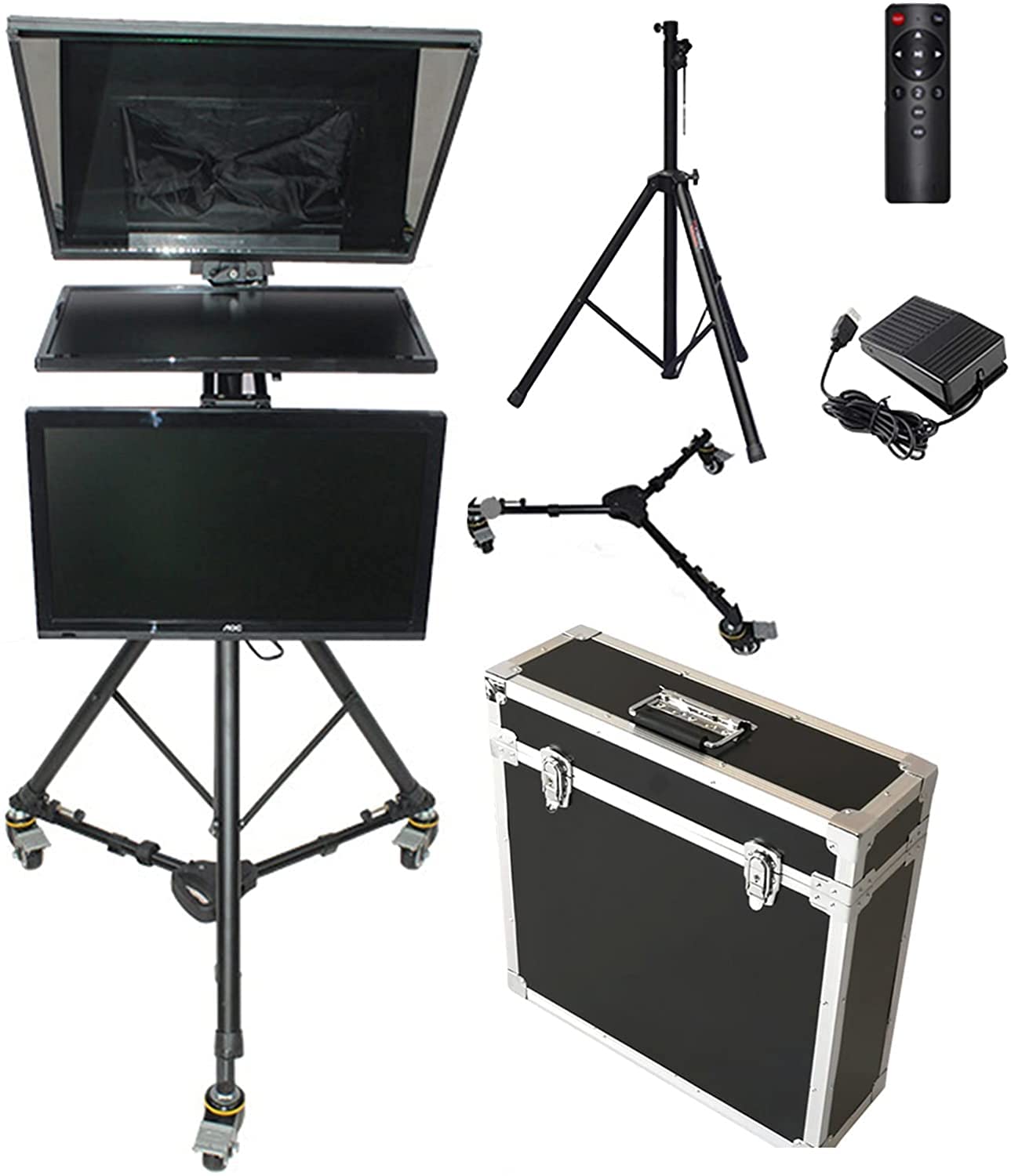 20 Inch Aluminum Alloy Teleprompter with LCD Screen Support Xp /Win7/Win10 System All Metal Construction for Recording of Various Tv Studios School Stages Etc (Dual Screen) (Dual Screen)