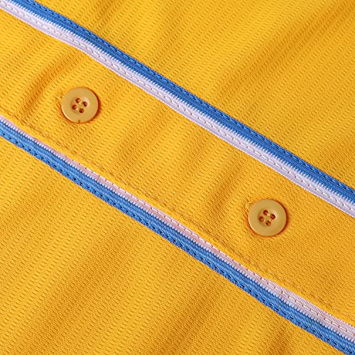Jersey de béisbol amarillo liso, camiseta casual con mangas cortas y botones miniatura 6