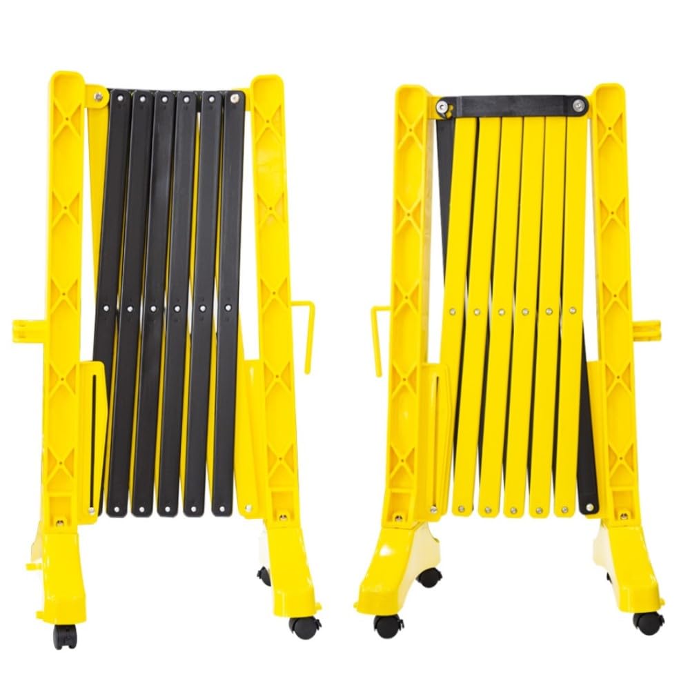 Set di 2 Barriere di sicurezza pieghevoli gialle - 350 cm | Barriera in plastica espandibile per la sicurezza dei pedoni | Barricata Mobile Portatile con 4 Ruote