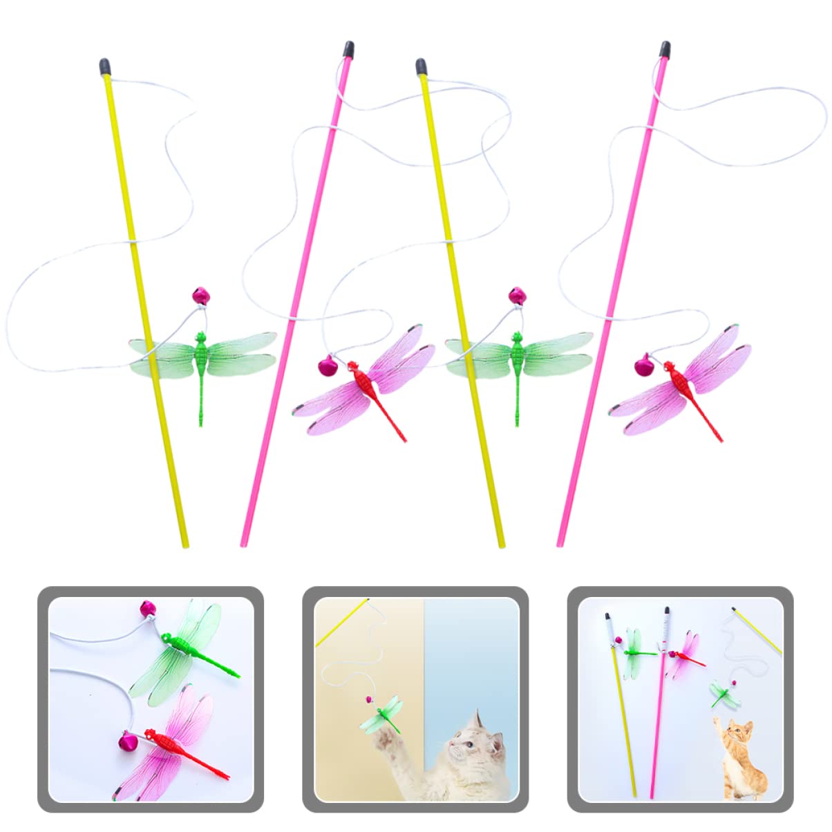 POPETPOP Lot De 5 Jouets pour Chat Canne À Pêche Décorative Jouet Interactif pour Chat Jouet Portable pour Chats Dintérieur 4 Pièces X 5