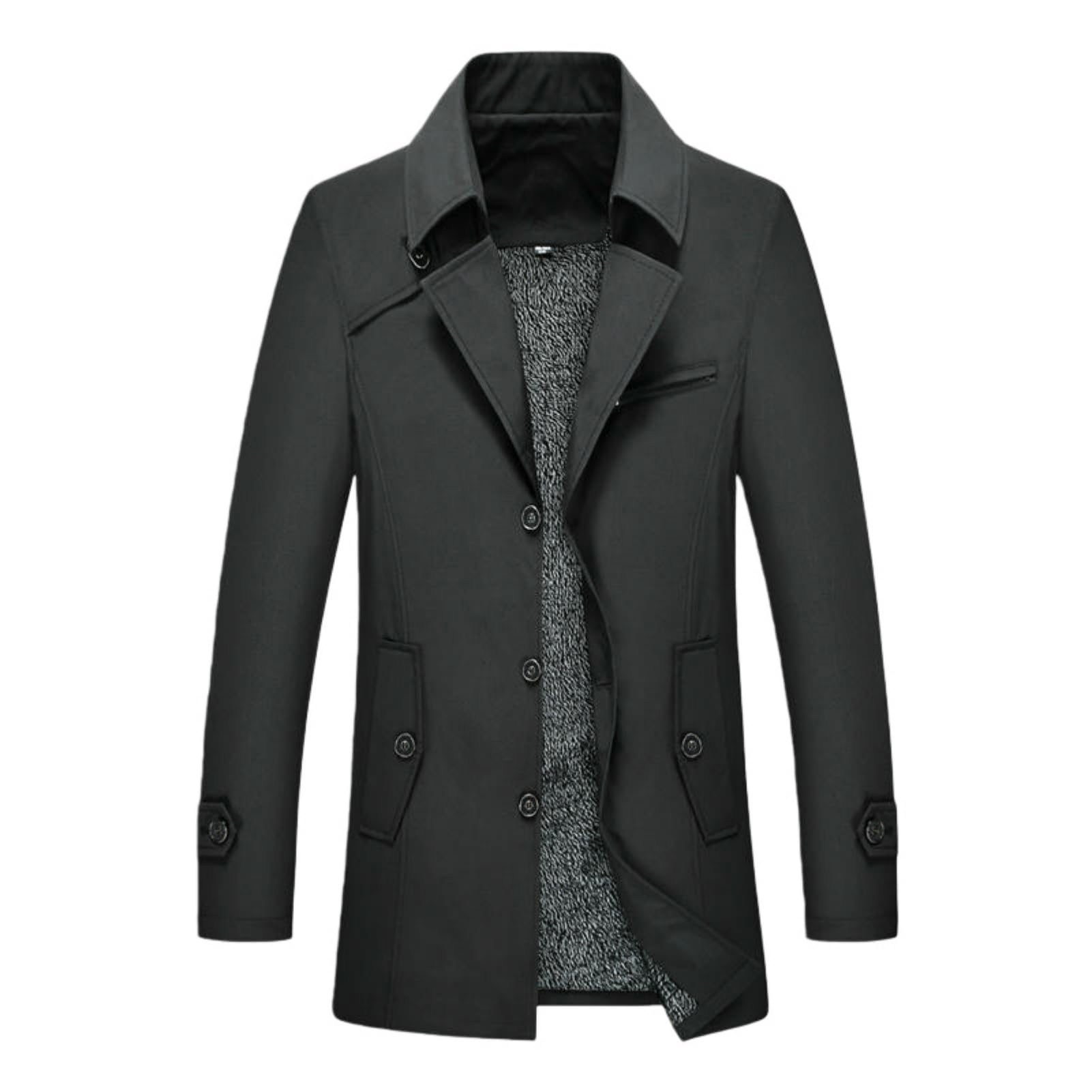 Męski trencz wiosenno-jesienny, slim fit, czarny, gruby, rozmiar M