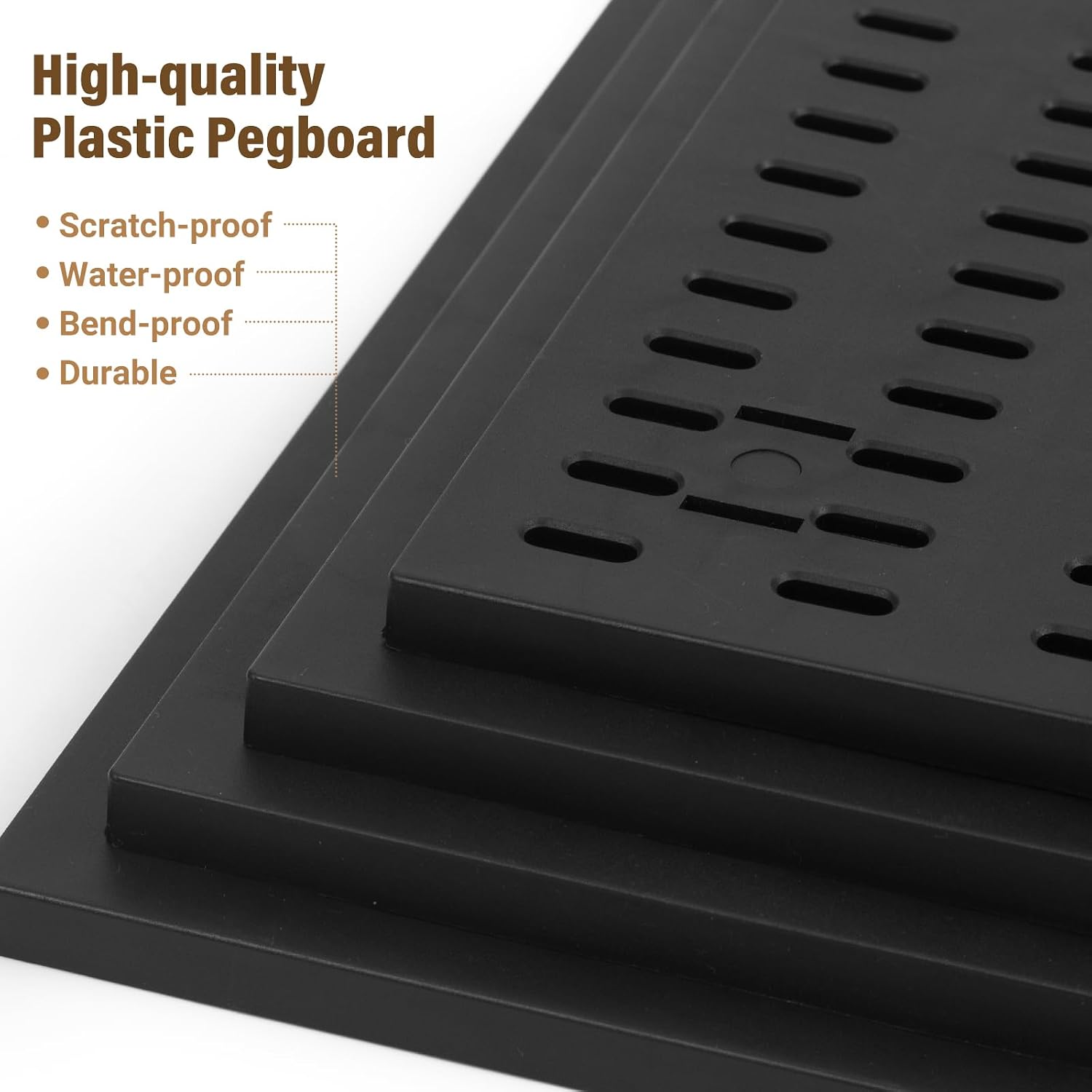 AKTOP Modular Plastic Peg Board Wall Organizer, 4 Pack, 12"x12", Black | ABS Material, Adhesive or Drill Mounting, Ideal for Office, Gaming Room, Craft Room