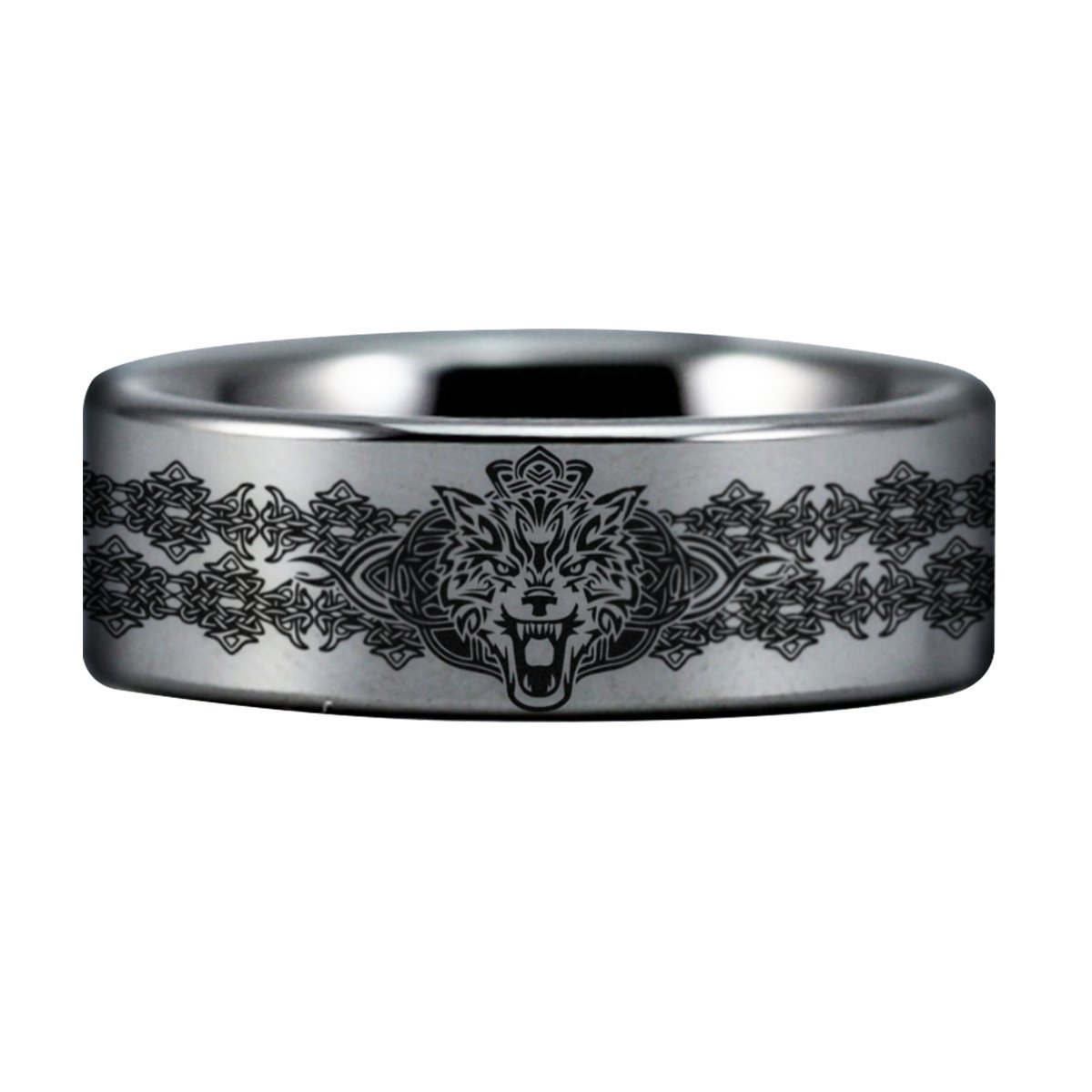 Friends of IronySilver Tungsten Celtic Wolf Ring, Courage Inspired Wedding Band and Anniversary Ring, Designed Fit for Men and Women Use