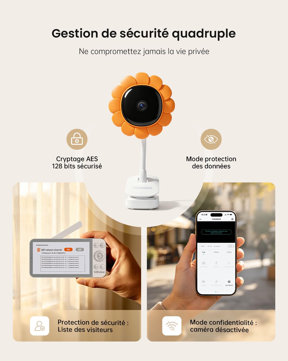 CZEview Babyphone avec caméra et appli, Moniteur vidéo bébé 5,5 Pouces sans Wi-FI Entre caméra et Moniteur, Transfert Wi-FI Smartphone, Vision Nocturne, Audio bidirectionnel, Mode VOX (Blanc)