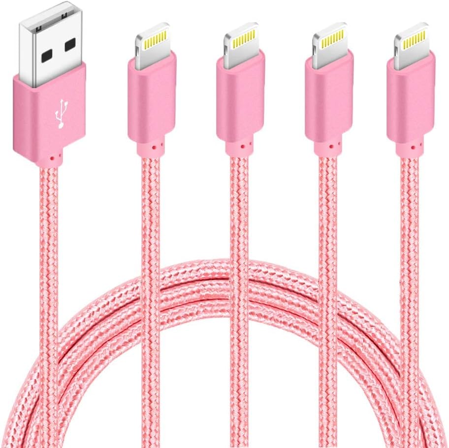 IDISON iPhone Charger, 4Packs(3ft 6ft 6ft 10ft) Charging Cable MFi Certified USB Lightning Cable Nylon Braided Fast Charging Cord Compatible for iPhone13/12/11/X/Max/8/7/6/6S/5/5S/SE/Plus/iPad(Pink)