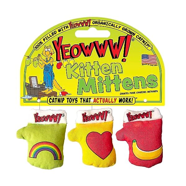 YEOWWW 3 Kätzchen-Fäustlinge, Katzenminze-Spielzeug für Katzen, 3 Stück, Bio-Katzenminze, mehrfarbiges Katzenspielzeug