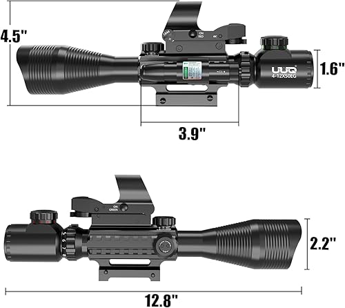 Miniatura 5 de UUQ C4-12X50 Mira para Rifle, Retícula Dual Iluminada con Vista Láser y Vista Reflex Holográfica de Punto