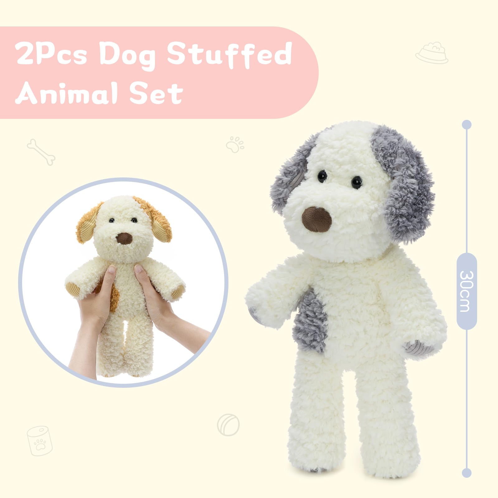 MorisMos Set di 2 orsacchiotti per cani, 30 cm, realistico, in peluche, per bambini, ragazzi e ragazze, decorazione per compleanno (marrone chiaro, macchie grigie)