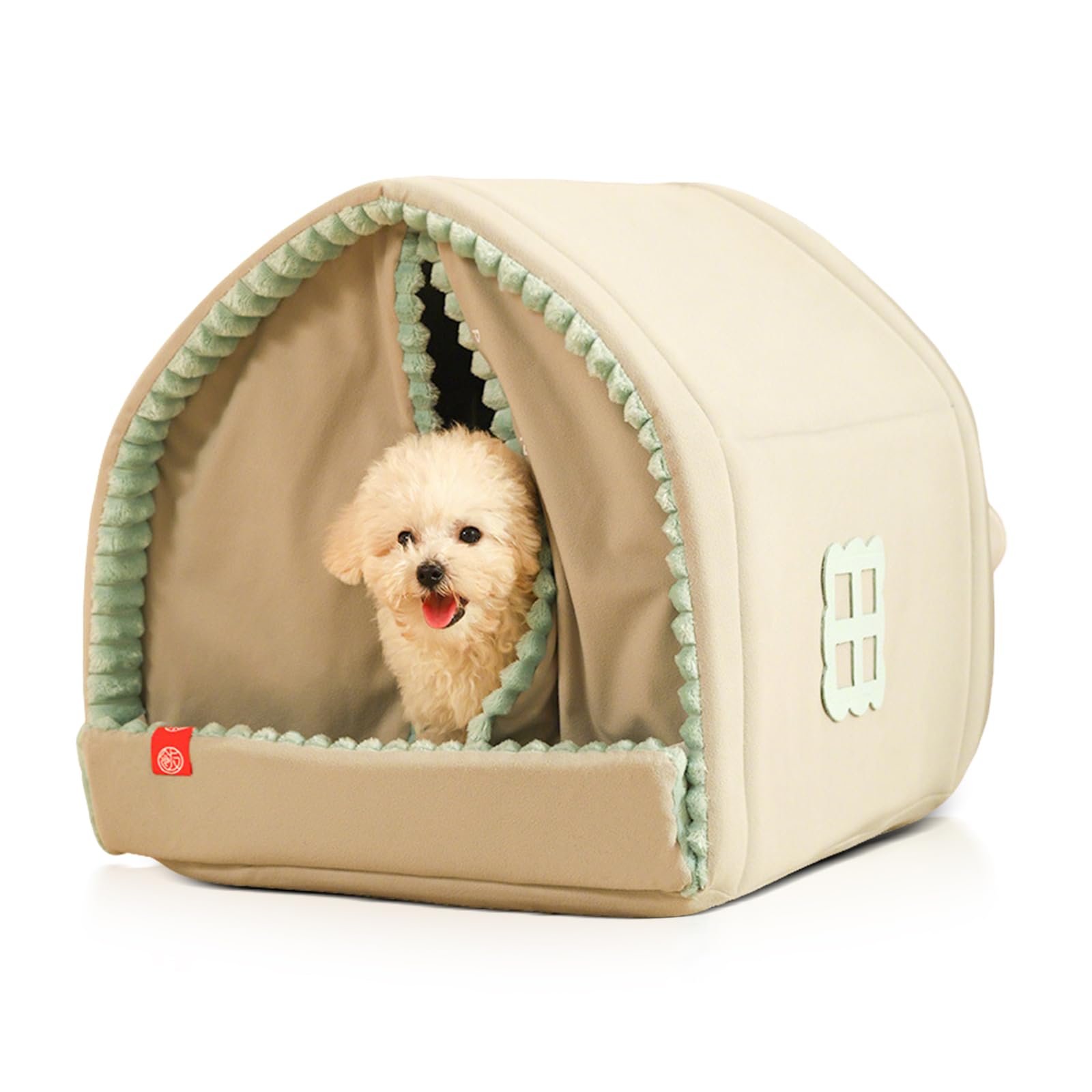 PETCUTE Cuccia per Gatti da Interno,Morbidi e Caldi,Letto per Cuccioli con Tende per Porte,Lavabile,Cuccia Gatto Chiusa con Fondo Antiscivolo,Casa Pieghevole per Gatti,per Piccoli Animali Domestici,L