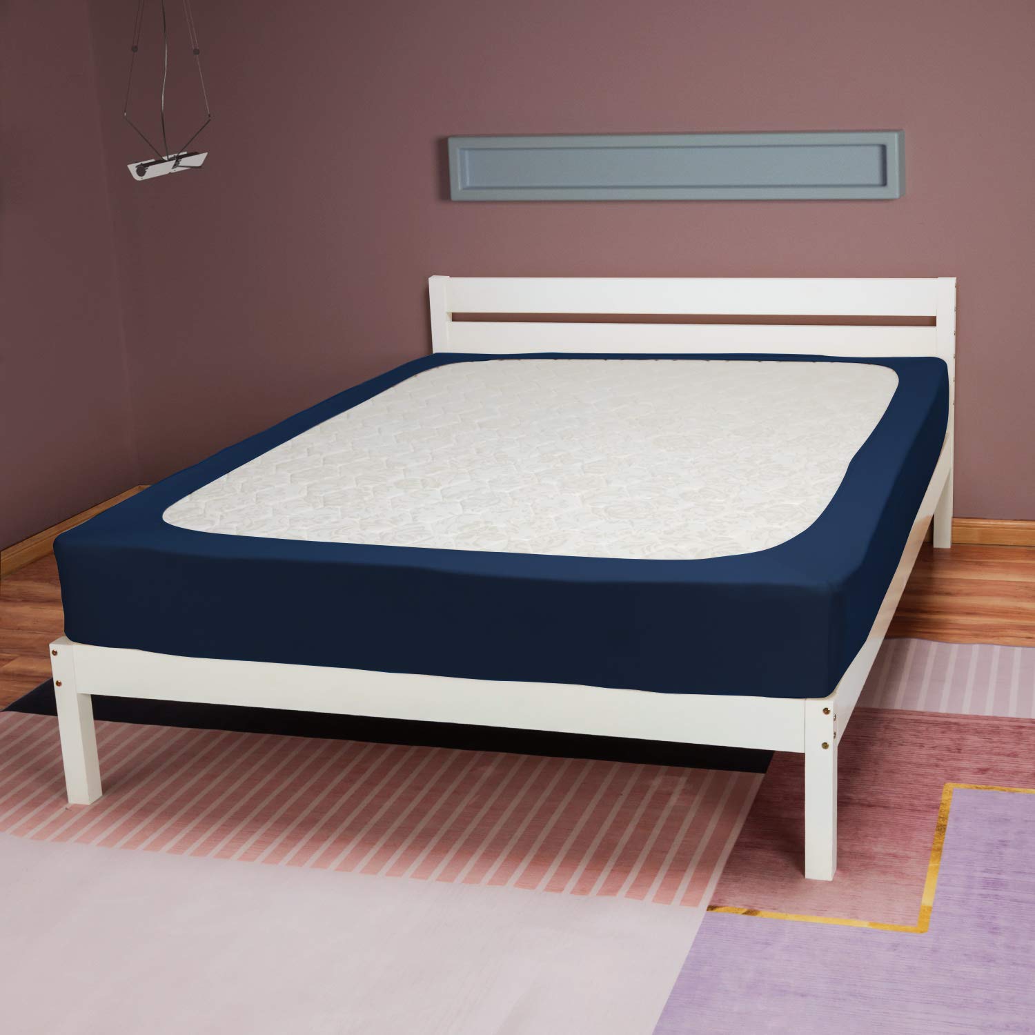 Barossa Design StretchWrap Box Spring Cover - 4 Way Stretch Jersey Knit & Snug Fit, Ultra Soft, Wrinkle Free, Replacing Bed Skirt for Hotel and Home - Full, Navy