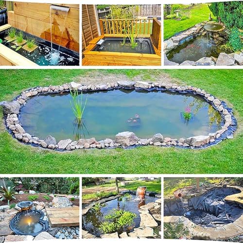 Black Heavy Duty 9x11m Pond Liner with Underlay Sealing Film for Fish Ponds Fountains Water Gardens and Waterfalls