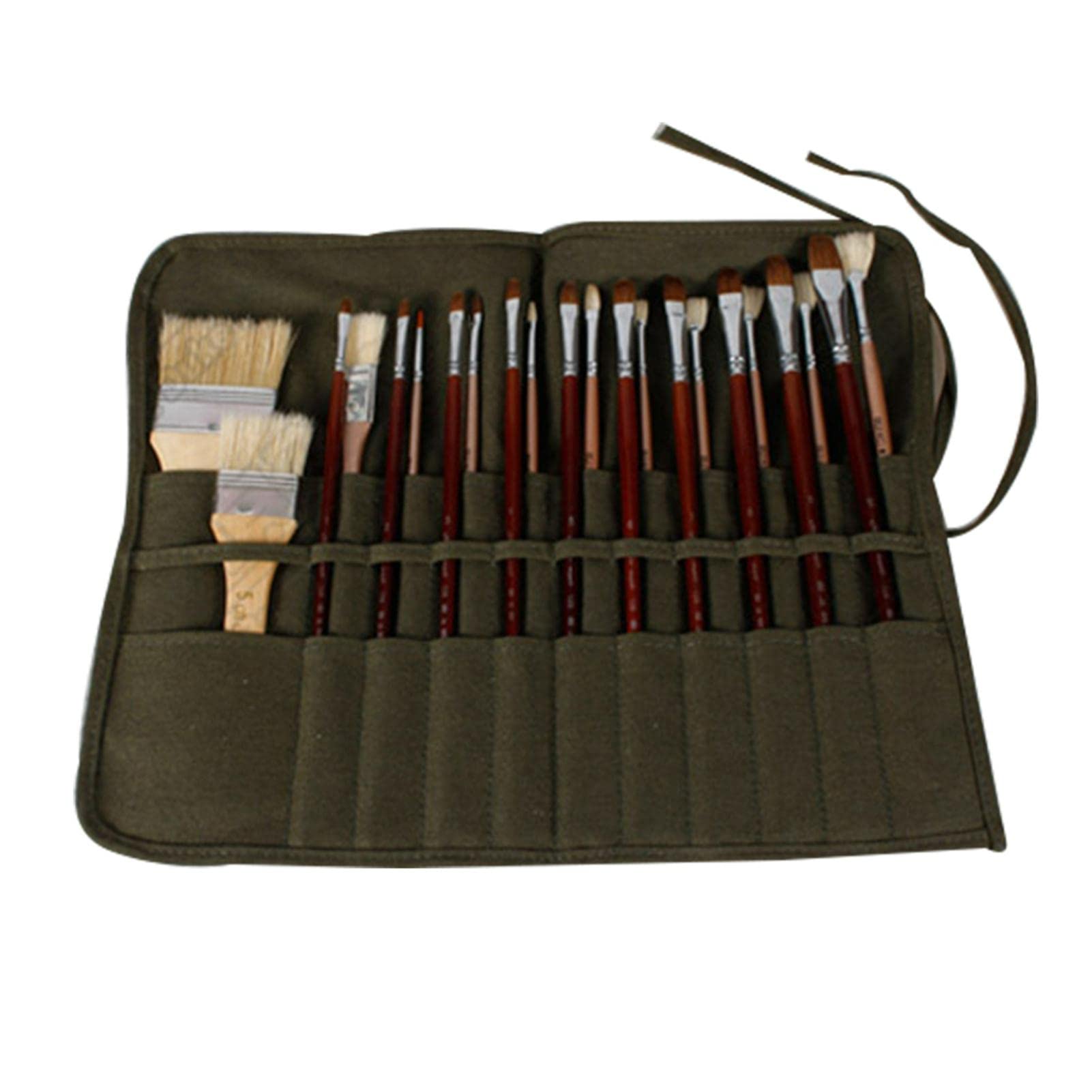 Bolsa de pincel, 22 Agujeros Lona Bolsa De Pinceles Cajas Bolsa De Pincel, Bolsa De Almacenamiento De Bolígrafo de Dibujo Artista, Pintura Acuarela Pintura al óleo Pincel Bolsa Multipropósito (Verde