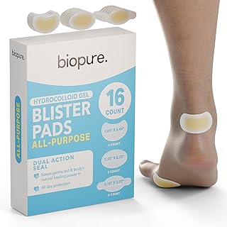 Biopure Hydrocolloid Gel Blister Bandages Pads – Waterproof, Ultra-Thin, All-Day Protection – Dual Action Seal Keeps Germs Out – Blister Bandage for Toes, Heels & Feet (Pack of 1, 16, Count)