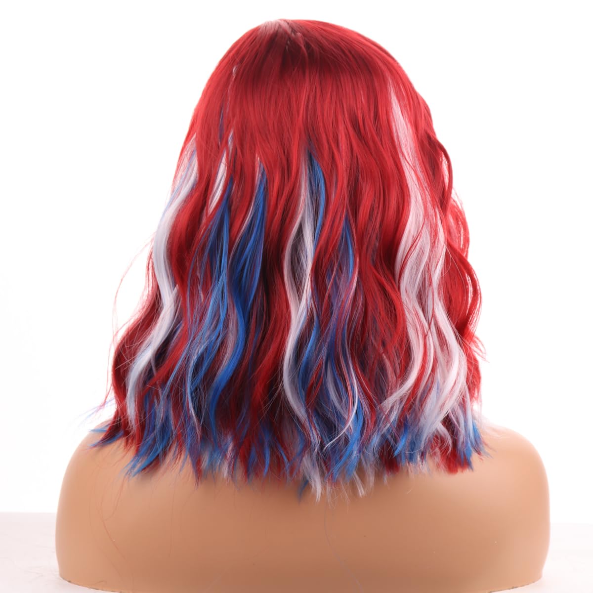 Red White Blue Wigs for Women Girls American Flag Wig 4th of July Wigs Short Curly Wavy Wigs Fourth of July Party Wig