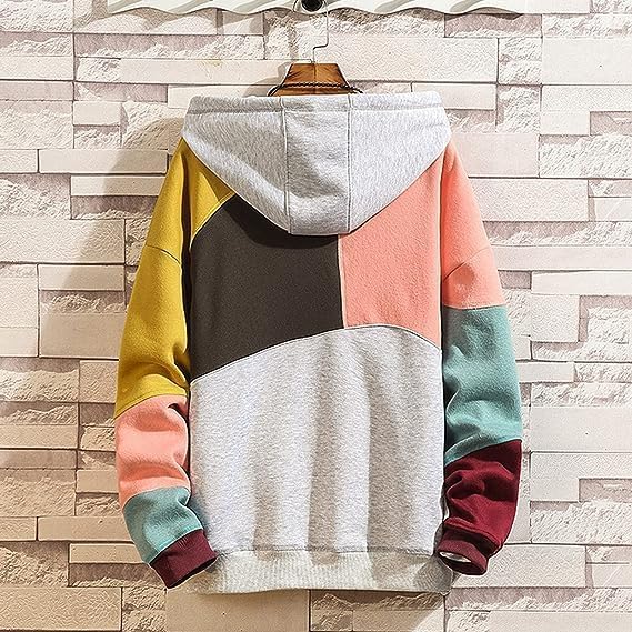 Hoodies for Men Color Block Hoodie with Design Hip Hop Colorful Hooded Pullover Novelty Sweatshirt - Image 3