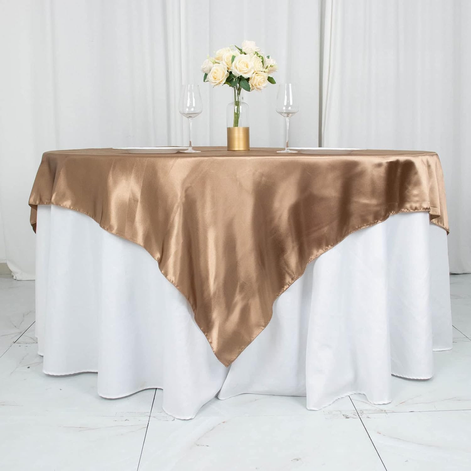 Tableclothsfactory 72" Satin Square Tablecloth Overlay for Wedding Catering Party Table Decorations Tablecloth Cover - Taupe