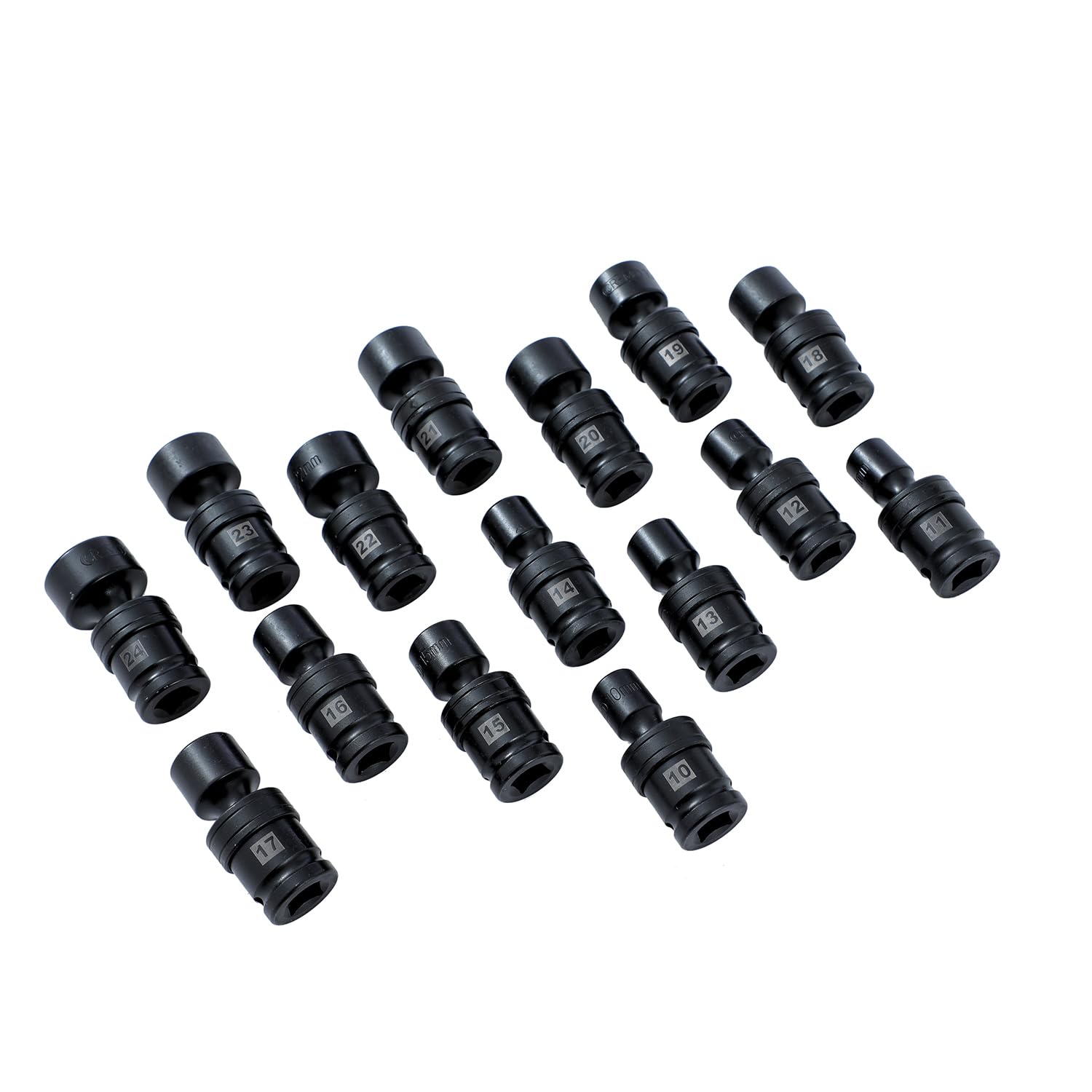 KATSU Tools 15 uds Llaves Vaso Impacto Giratorias 1/2", 10-24mm, 6 Puntas, CR-MO Acero, Universales 420412