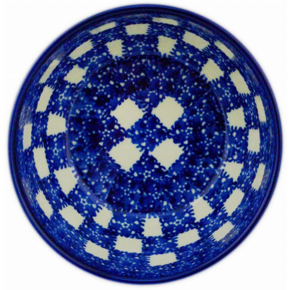 Authentic Polish Pottery Bowl 5-inch in Floral Checkerboard Design Handmade in Boles?awiec Poland by Ceramika Dalia + Certificate of Authenticity