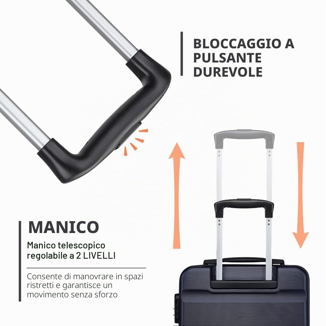 Kono Rigidi e Durata Valigia Alta Qualit ABS Valigie Trolley con 4 Ruote Rotanti e Lucchetto Combinazione Quadrante