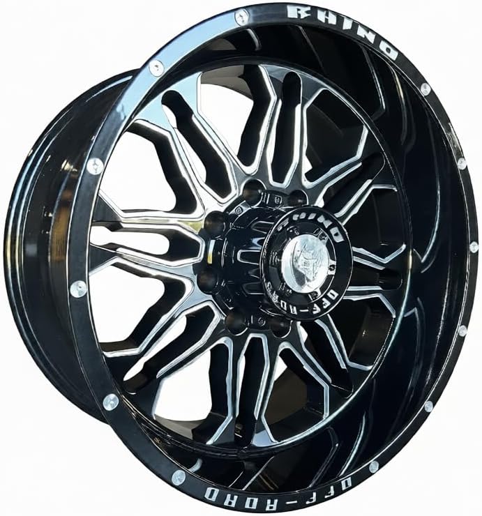 1PCS Rhino 20x10 Wheel 8X170, ET-12 Offset, 8Lug Rim Off Road Gloss Black Milling Window Rivets Engrave Aluminum Wheel