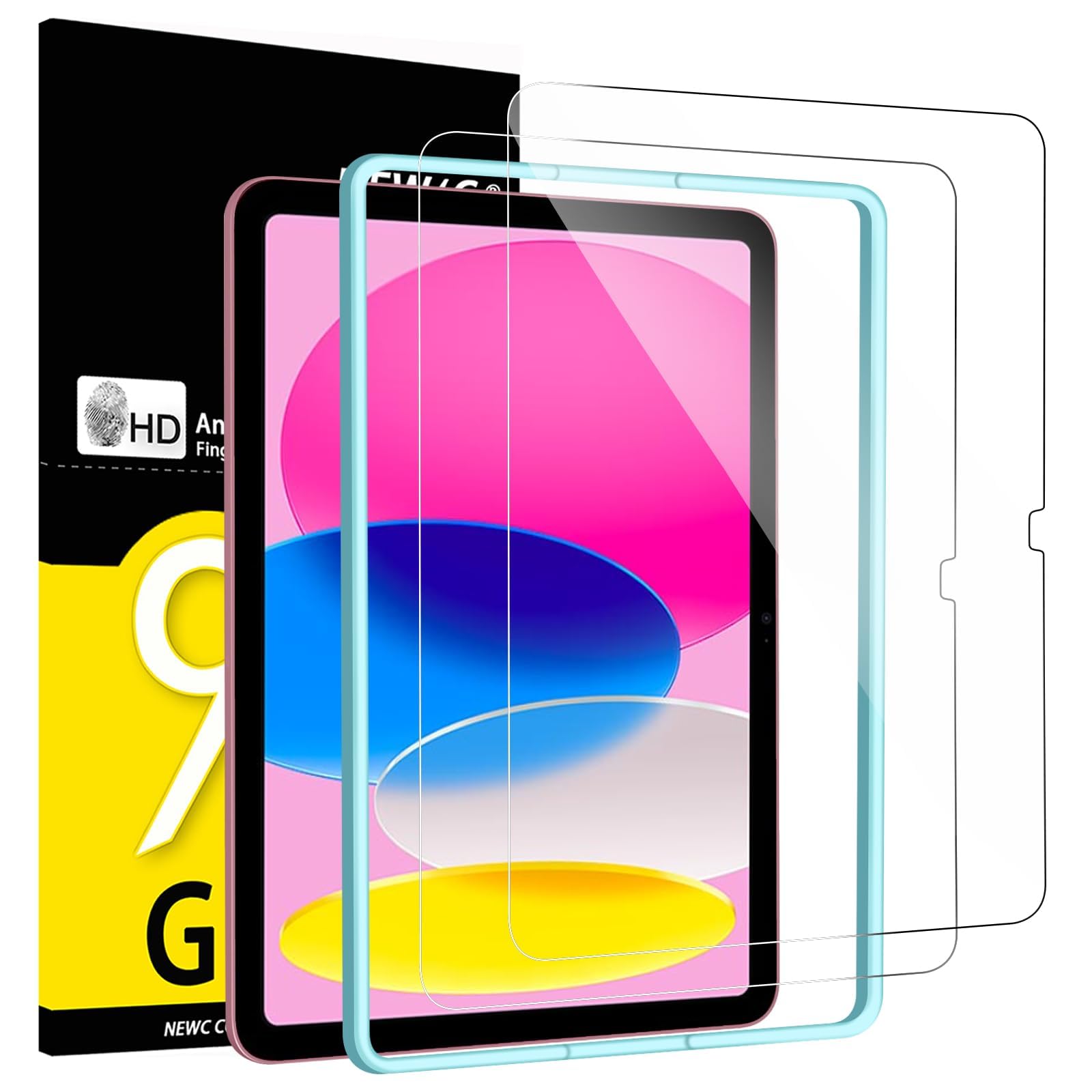 NEW'C 2 sztuki, folia ochronna ze szkła pancernego do iPad (A16) 11. Generacji 2025, iPad 10. Generacji 10,9 cala 2022 i narzędzie do pozycjonowania, nie zawiera zarysowań,folia ochronna HD