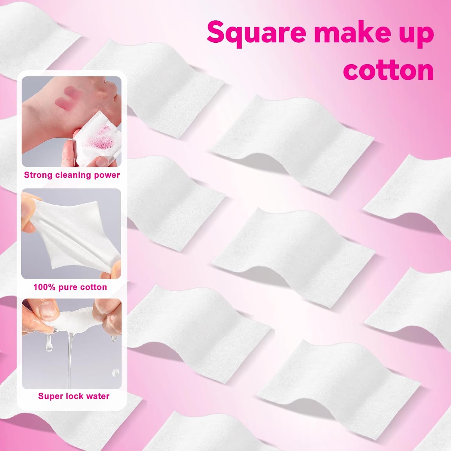 Double Effect Square Cotton Pads (475 Count), 100% Pure Cotton Pads, Thicker & Thinner Combination for Makeup Removal/Face Cleansing (75 Thicker & 400 Thinner)