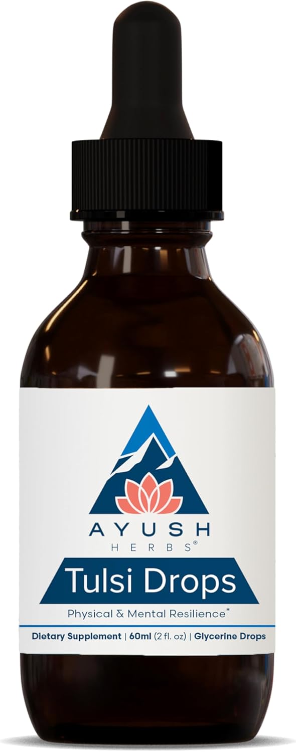 Ayush Herbs Tulsi Drops – Alcohol-Free Tulsi Drops, Holy Basil Gylcerite, Natural Immune-Support Drops for Kids & Adults, Calm & Focus Booster – 2 Fl Oz (80 Servings)