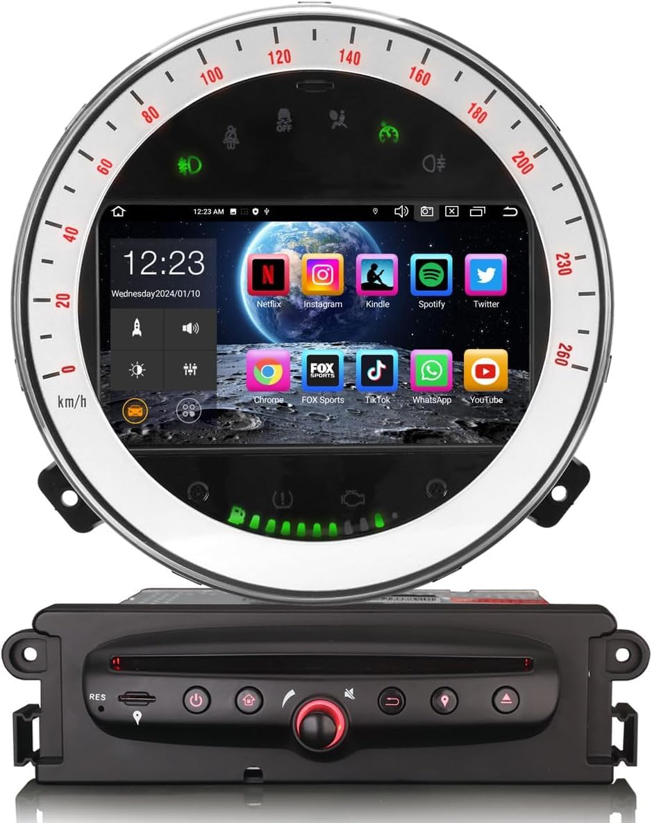 Android 13 8-rdzeniowy 4 GB + 64 GB DVD radio samochodowe, nawigacja GPS do BMW Mini Cooper 2006~2013, ekran dotykowy IPS 7 cali, Bluetooth 5.0, obsługuje bezprzewodowe CarPlay Android Auto DAB+ FM