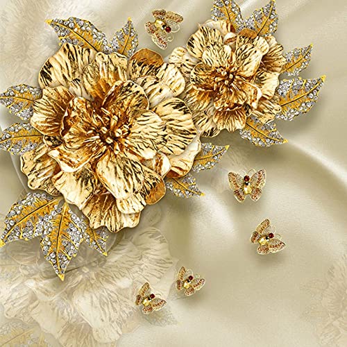Lhgbgbln Europupc Style 3D Three-Dimensional Luxury Gold Diamond Flower Silk Cloth Mural Wallpaper Living Room Hotel Background Wall Covering Decoration #TOP2
