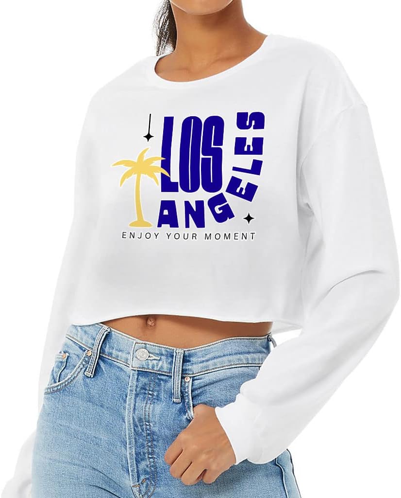 Enjoy Your Moment Cropped Long Sleeve T-Shirt - Los Angeles Women's T-Shirt - Bright Long Sleeve Tee