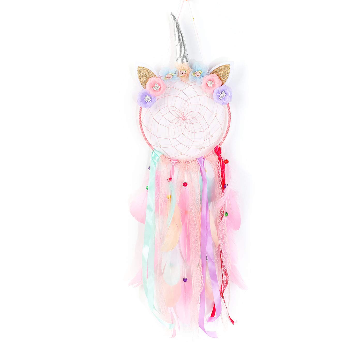 Lichi Unicorn Dream Catcher Lovely Wall Decor Feather Hanging Pink