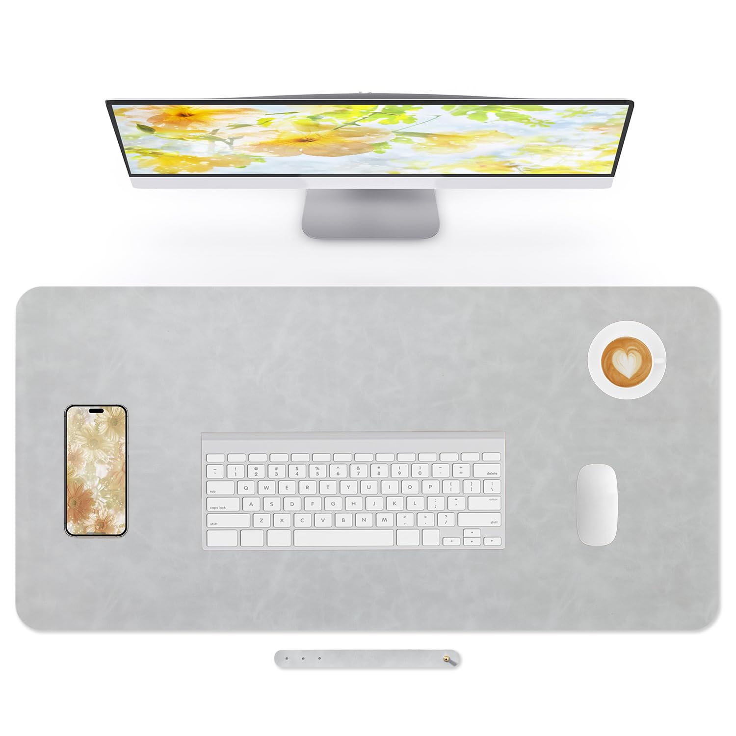 Lllunimon Crazy Horse Leather Desk Mat Large Mouse Pad Laptop Desk Pad Waterproof Non-Slip Table Blotter Desktop Writing Pad for Office and Home (Light Grey, 90x43cm) โ image 1