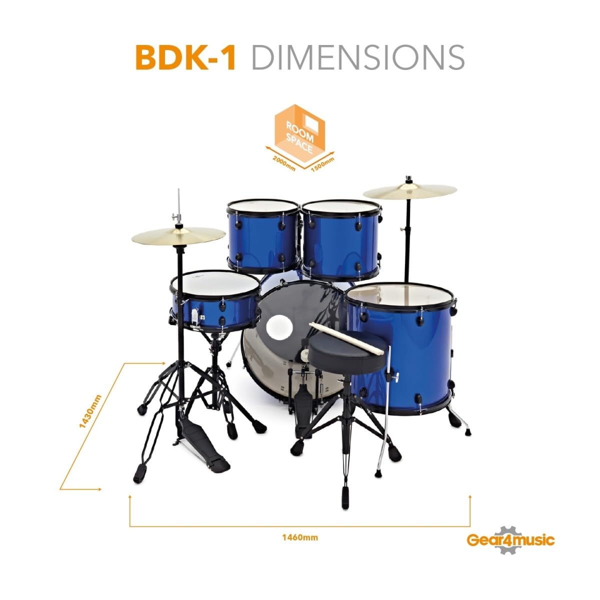 BDK-1plus Batteria per Principianti di Dimensione Standard di Gear4music, Blu