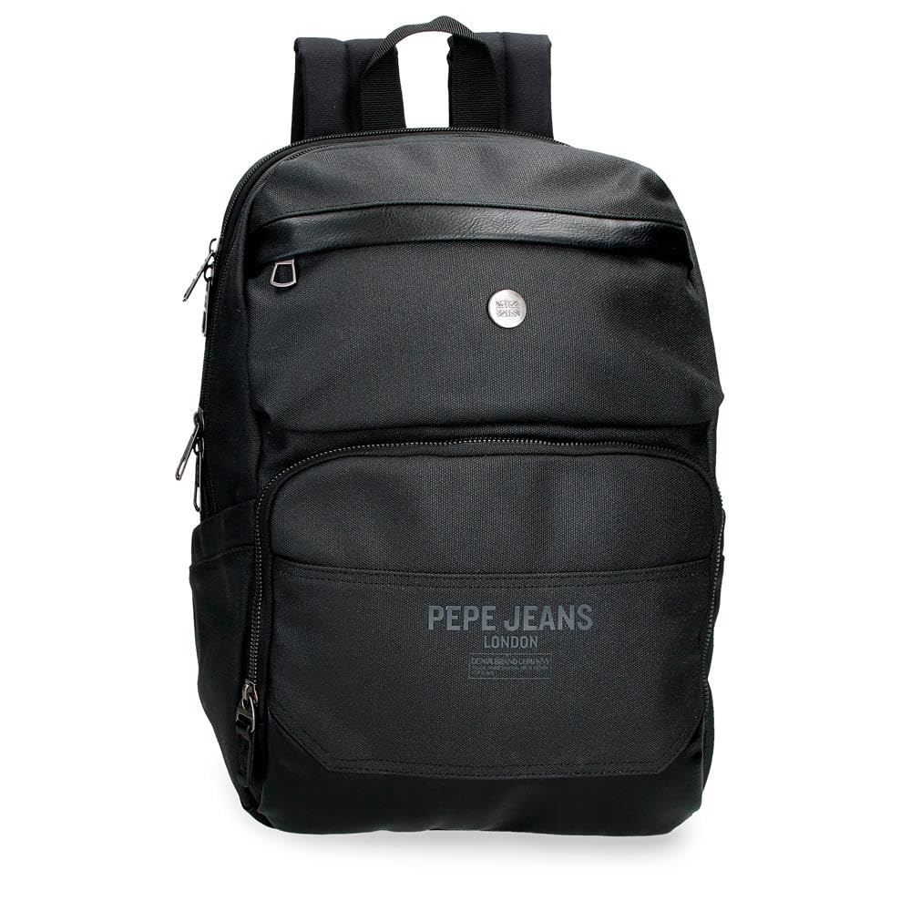 Pepe Jeans Berwick Casual Backpack for Laptop 13.3 Inch Black 25x37x12cm PU and Polyester 11,1L by Joumma Bags