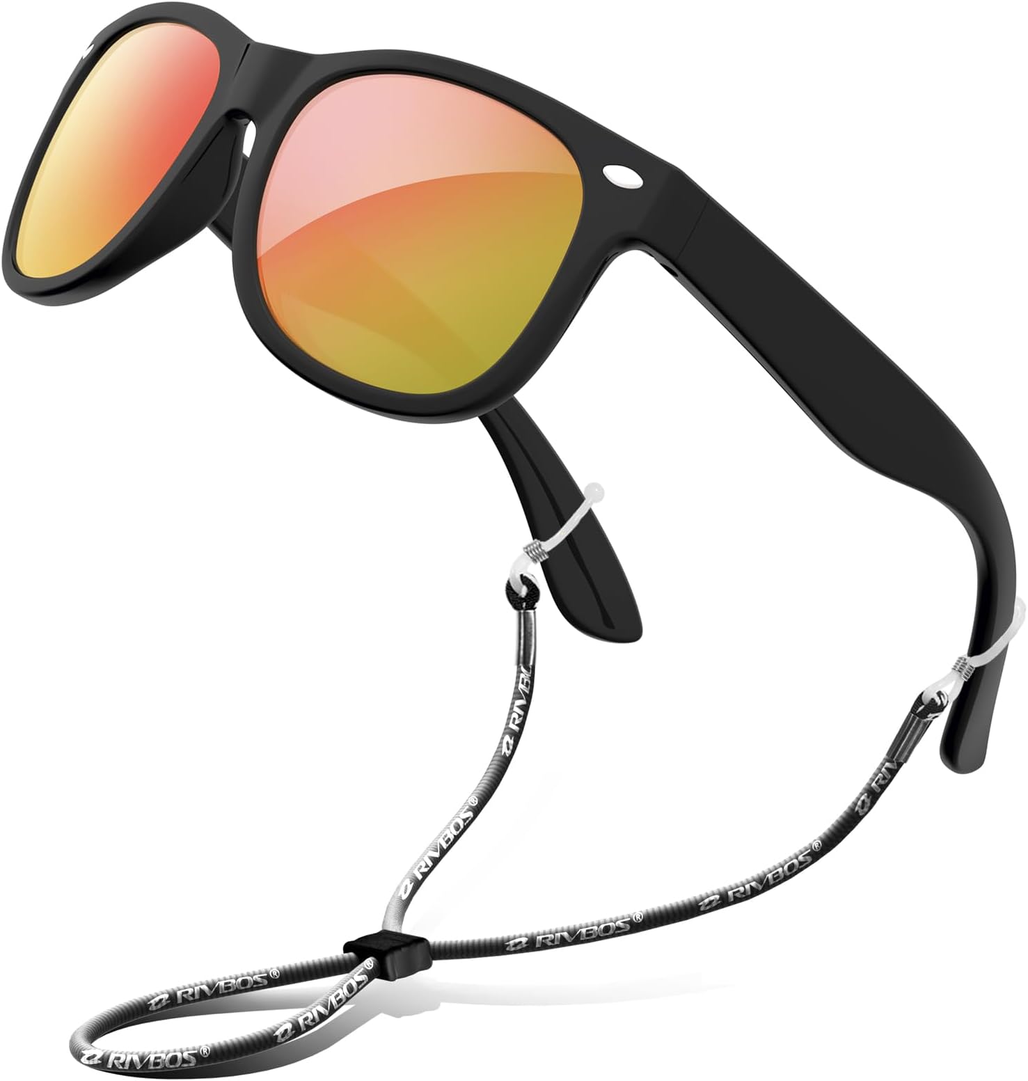 Kids Sunglasses Boys with Strap Polarized Rubber Flexible Shades for Toddler and Children Age 3-10 RBK004-2 Black Ice Red Lens