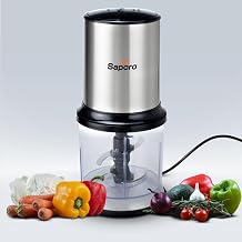Saporo QuickPro Electric Vegetable Chopper for Kitchen - Dual Speed Setting - 4 Leaf Stainless Steel Blades - Chop, Mince, Dice, Cut, Puree - 500ml Chopping Bowl - Powerful Copper Motor