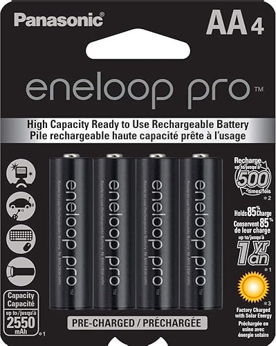 Miniatura 2 de Eneloop Panasonic BK-3HCCA4BA pro AA Baterías recargables precargadas Ni-MH de alta capacidad, paquete de 4, negro y batería recargable avanzada