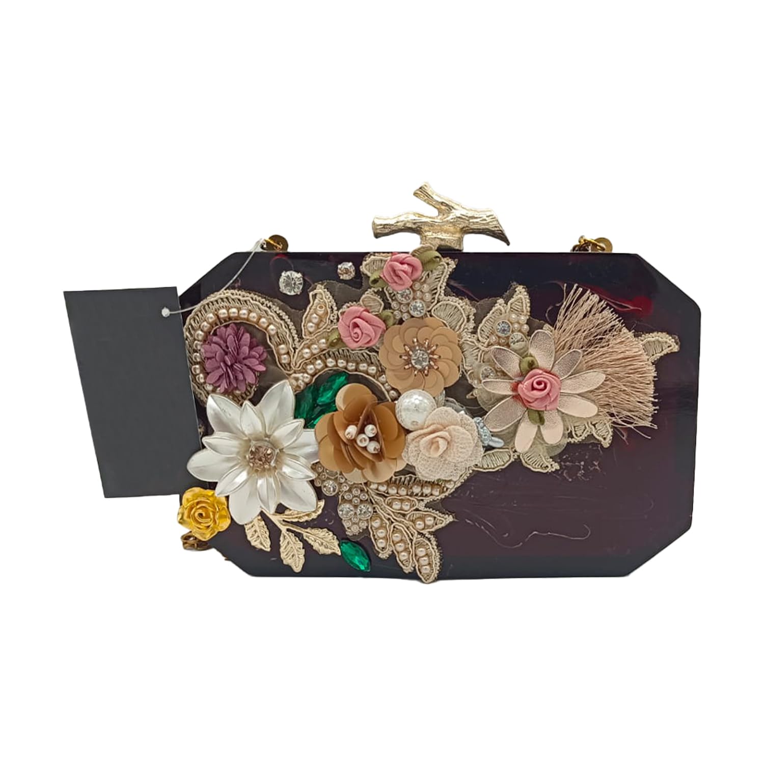 Luxury Women Clutch Garnet Clutch in resin base with brass ornaments and stone embellishment along with a brass chain women bag solder bag resin clutch ledies bag-image-10