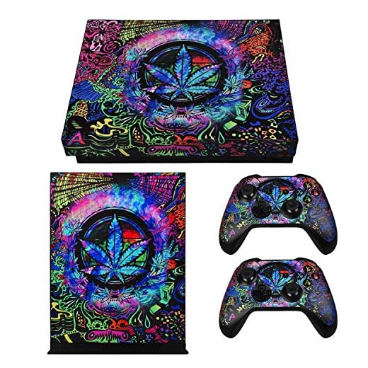 eXtremeRate Full Set Faceplates Skin Stickers for Xbox One X Console Controller with 2 Pcs Home Button Decals - Psychedelic Cannabis