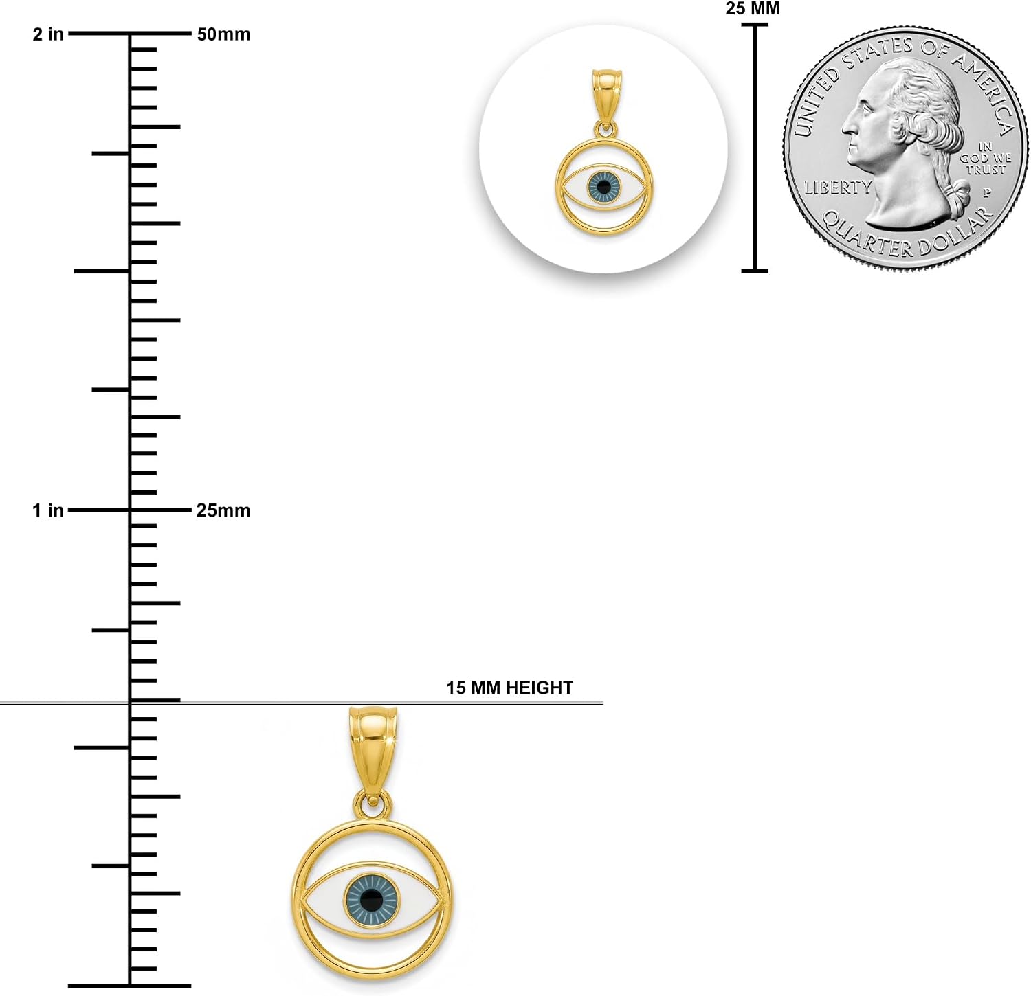 Charm America - Gold Evil Eye Charm - 10 Karat Solid Gold - Protection Pendant - Good Luck Charm
