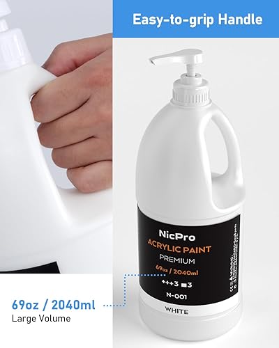 Miniatura 5 de Nicpro Juego de pintura acrílica blanca grande (69 onzas, 69.0 fl oz), suministros de pintura artística no tóxicos para múltiples superficies,