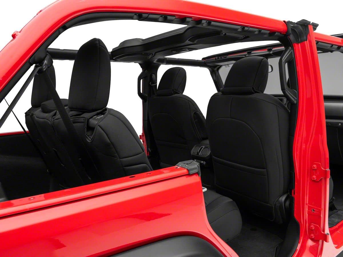 RedRock TruShield Series Neoprene Front and Rear Seat Covers; Black Compatible with 18-23 Jeep Wrangler JL 4-Door w/o Armrest, Excluding 4xE